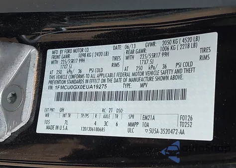 2014 Ford Escape Se z USA, uszkodzony, nr VIN 1FMCU0GX0EUA19275